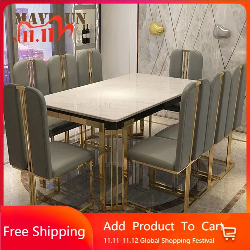 Nordic Light Luxury Marble Dinning Table New Modern Simple Rectangular Dining Table Loft Kitchen Furniture Table With Chairs