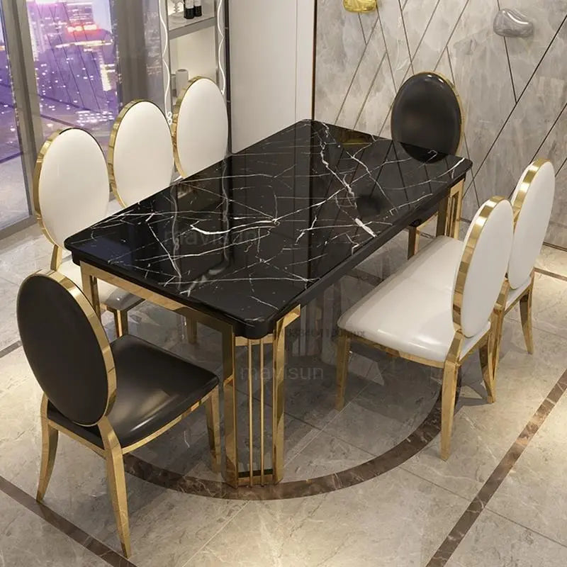 Nordic Light Luxury Marble Dinning Table New Modern Simple Rectangular Dining Table Loft Kitchen Furniture Table With Chairs