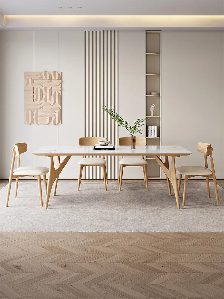 Solid wood rock plate dining table modern dining table and chair combination Nordic ash wood rectangular dining table