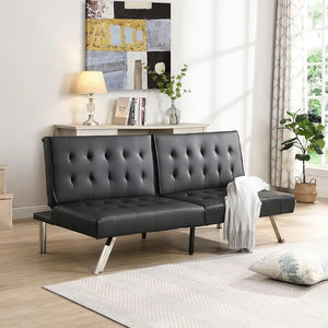Modern PU Leather, Convertible Couch Bed,Futon Sets Daybed,Folding Sleeper Sofa Love seat for Small Space,Black - My Lux Decor  - Love Seats For Small Spaces