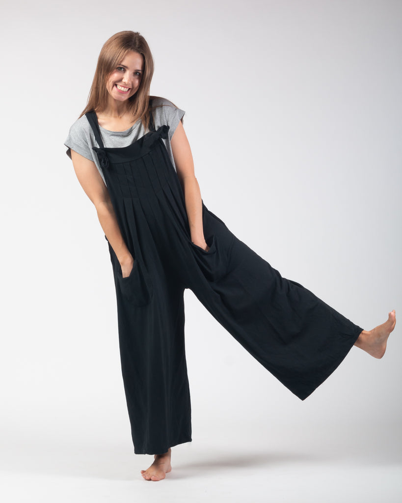 Wide Leg Front Pocket Dungarees - Black – Wardrobe No.9