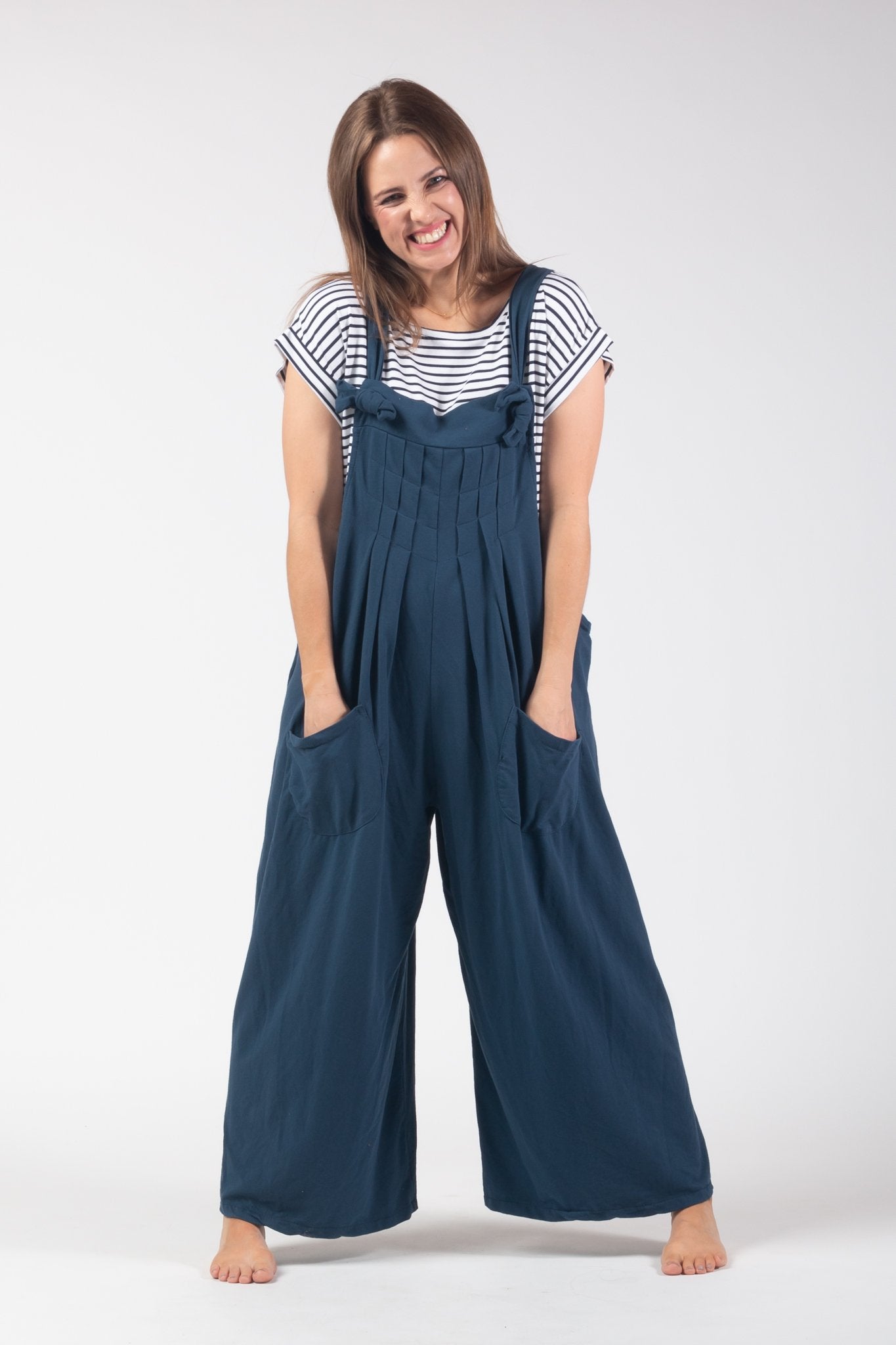 Wide Leg Front Pocket Dungarees - Navy – Wardrobe No.9