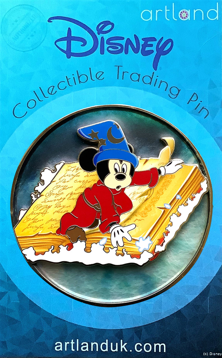 Mickey Spell Book Pin on Glass