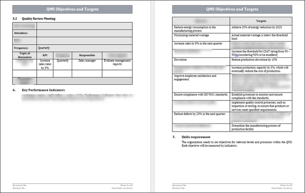 ISO 9001 Objectives And Targets Template