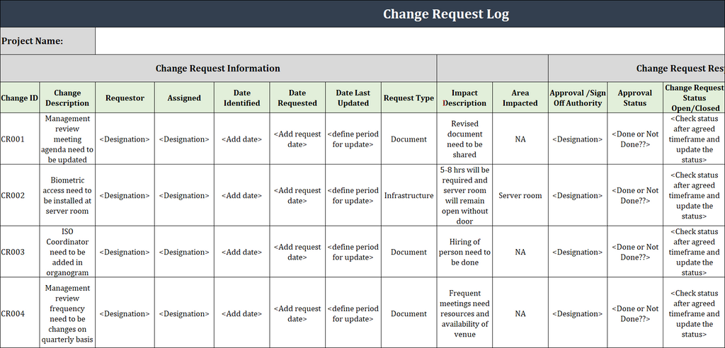 Change Request Log Template