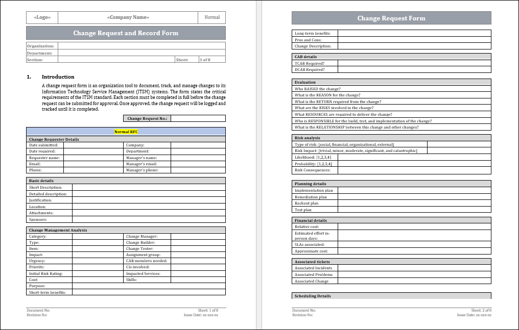 Change Request and Record Form Template