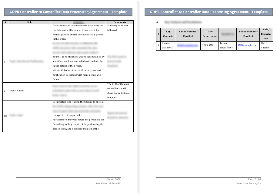 GDPR Controller To Controller Data Processing Agreement Template