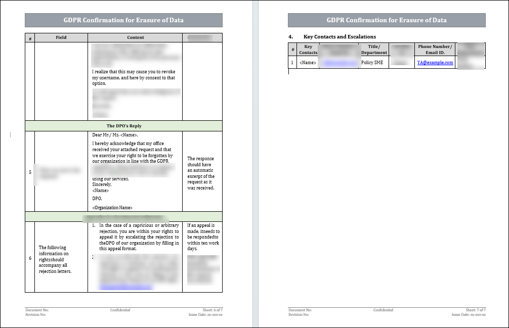 GDPR Confirmation for Erasure Data Template