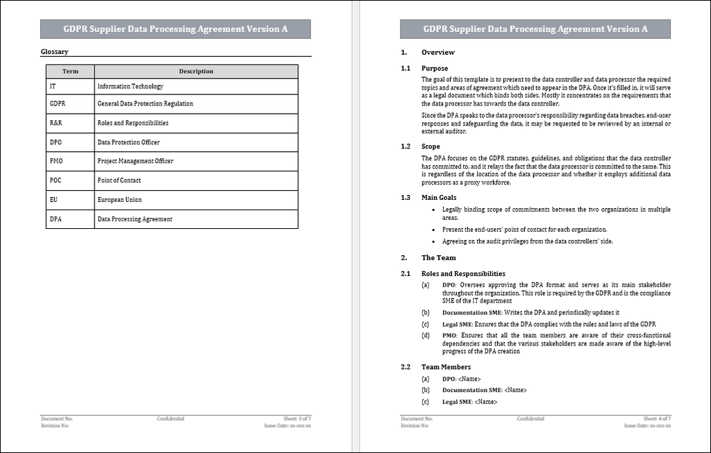 GDPR Supplier Data Processing Agreement Template Version A