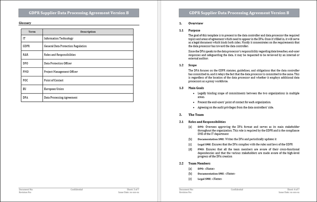 GDPR Supplier Data Processing Agreement Template -  Version B