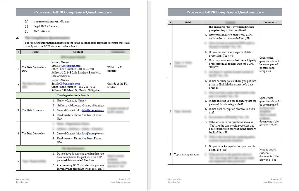 Processor GDPR Compliance Questionnaire Template