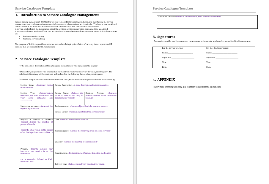 Service Catalog Template