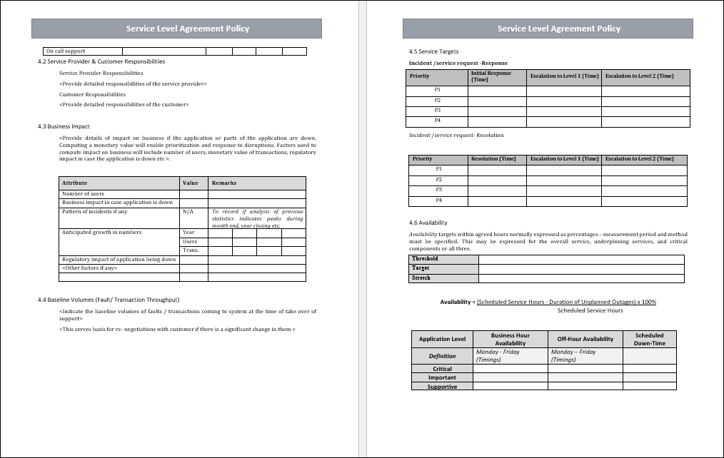 Service Level Agreement Policy Template