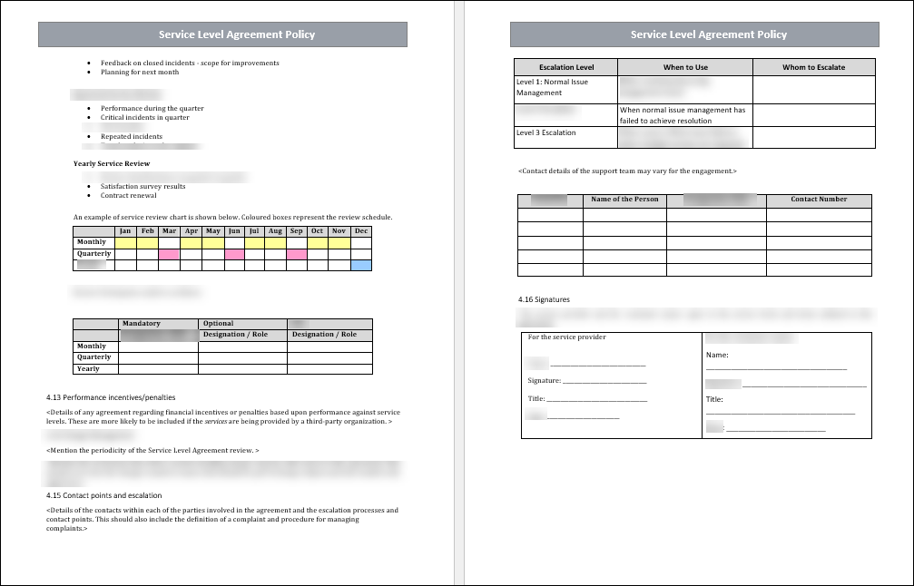 Service Level Agreement Policy Template