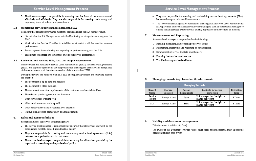 Service Level Management Process Template