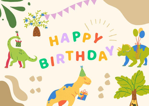 Digital birthday card for a child with dinosaurs on it
