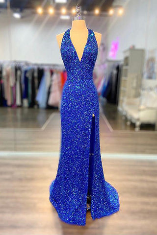 Halter Neck Dark Blue Lace Prom Dresses, Dark Navy Blue Lace Formal Ev –  jbydress