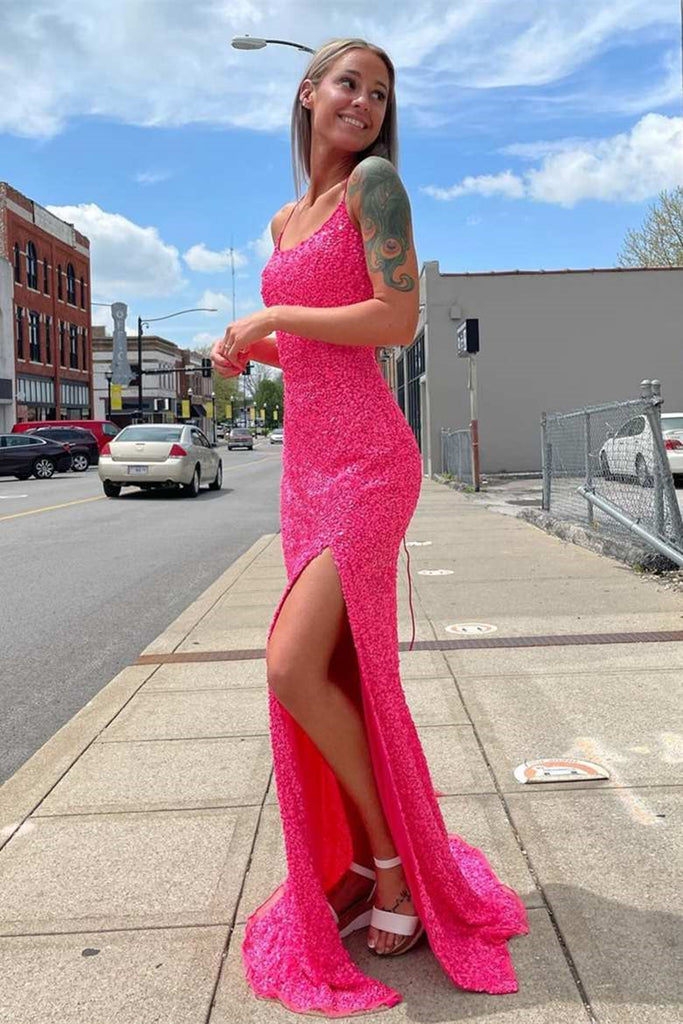 hot pink prom dresses with straps