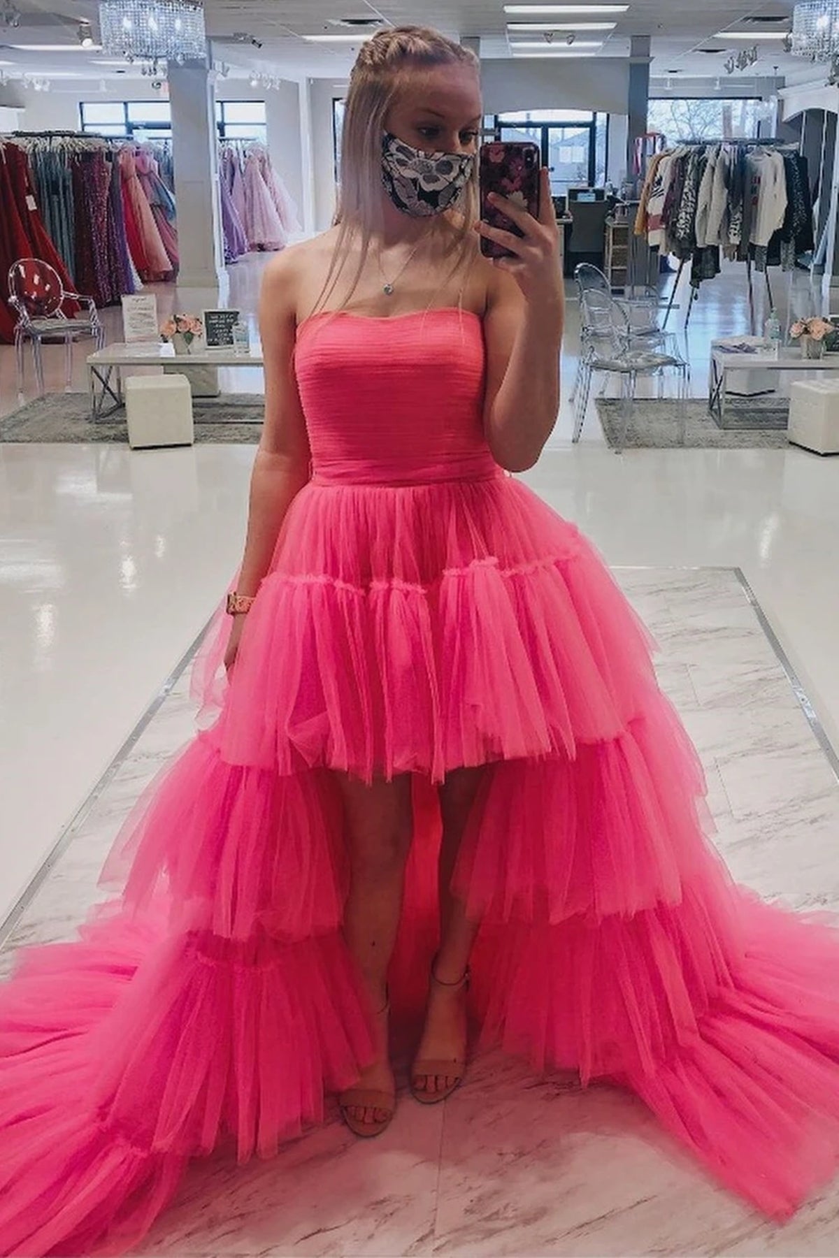 Strapless Hot Pink High Low Prom Dresses Hot Pink High Low Formal Hom Eip Collection 