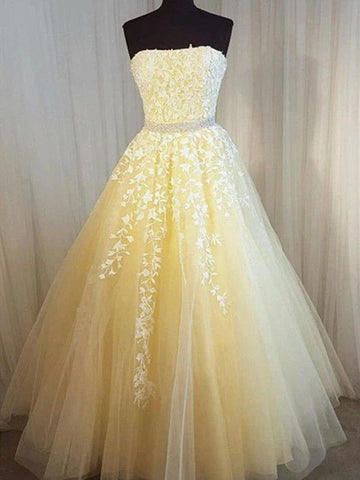 Strapless Short Yellow Lace Prom Dresses, Short Yellow Lace Formal Gra –  Eip Collection