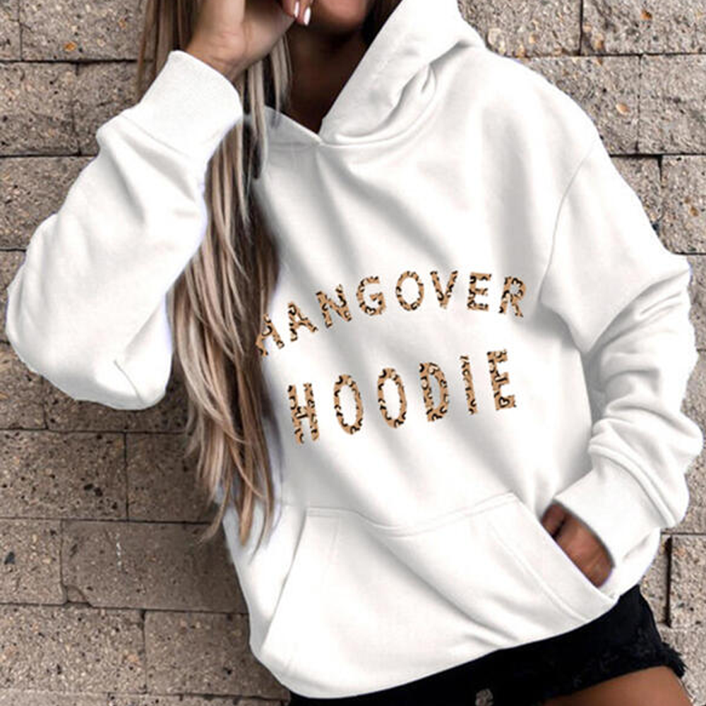 Leopard Letter Long Sleeve Hangover Hoodie