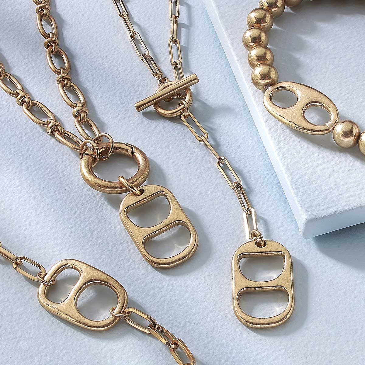 Soda Tab Chain Link Necklace in Worn Gold