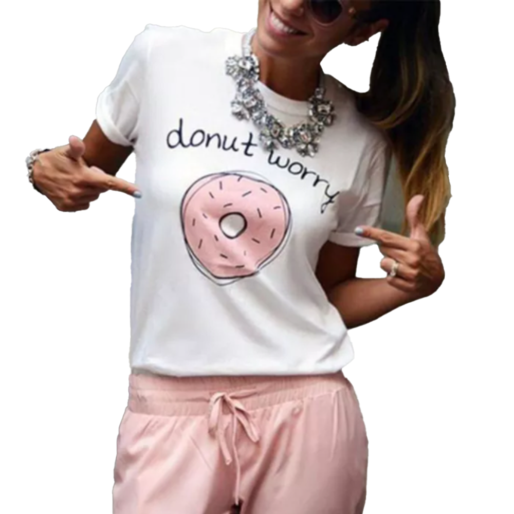 Casual Donut Worry Printed Pink Donut T-Shirt