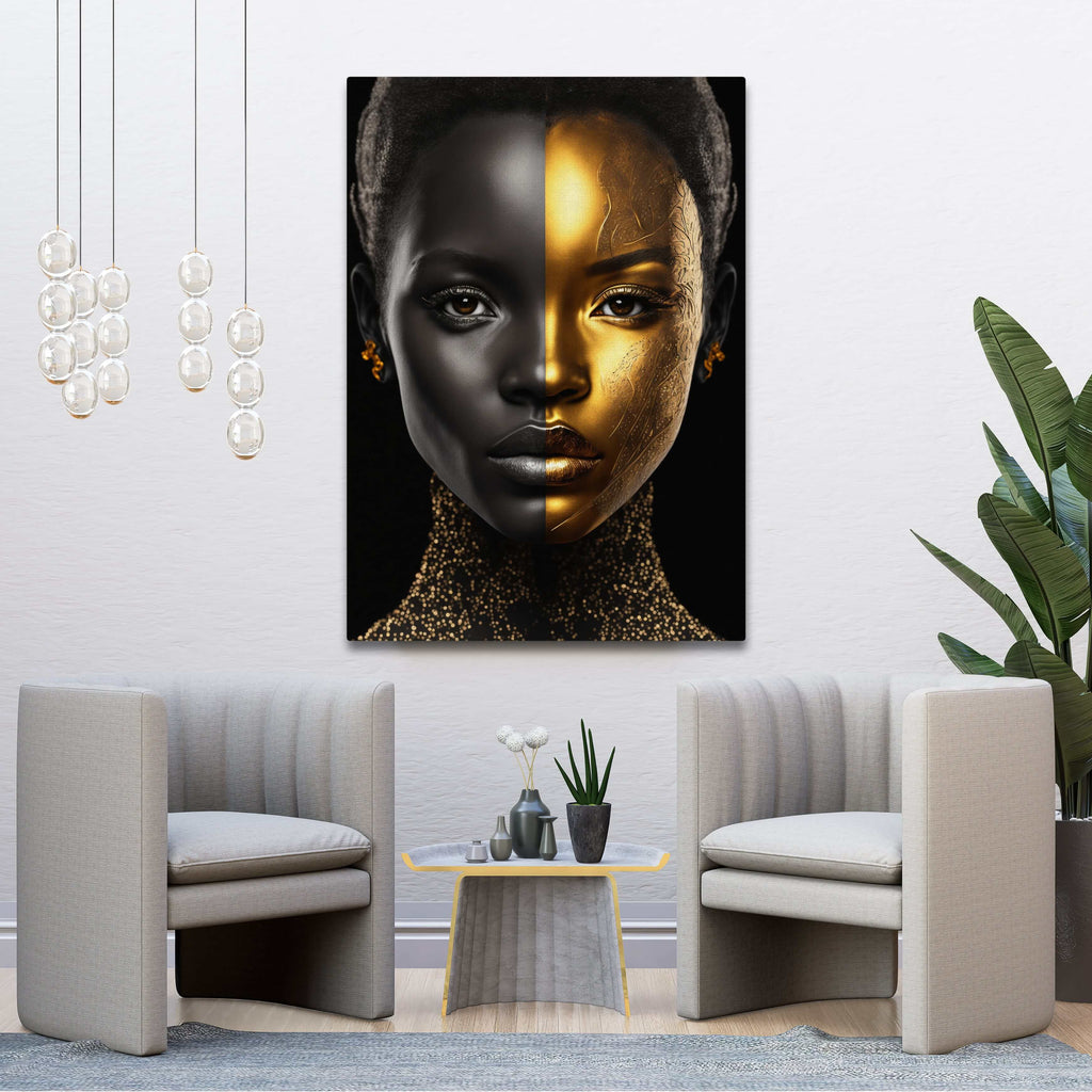 tableau-femme-africaine-noir-et-or