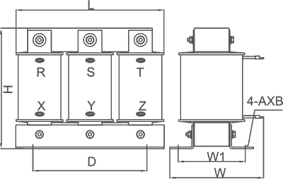 Размеры трехфазных сетевых дросселей 11-37 кВт (тип B)