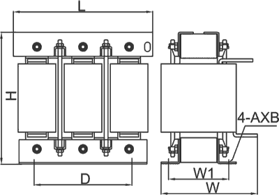 Размеры дросселей ACL мощностью 380-630 кВт (тип D)