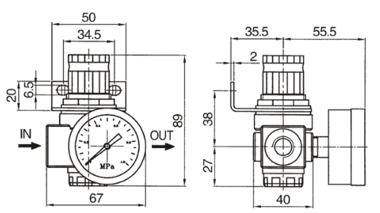Креслення та розміри регулятора тиску повітря серії SA-RM