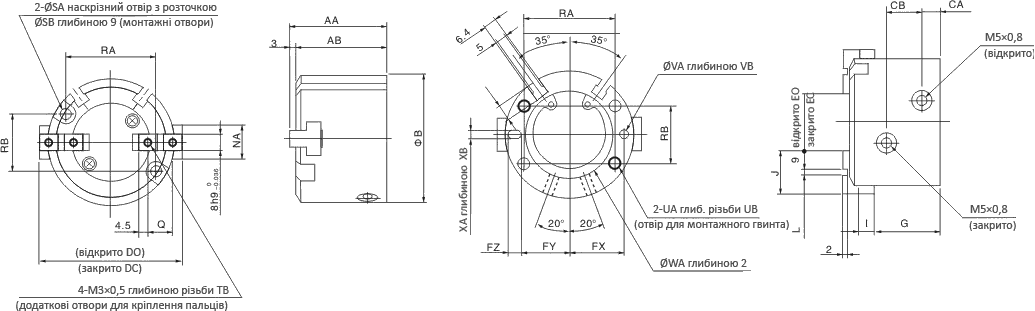 Чертеж схвата SC-MSH2 32-40 мм