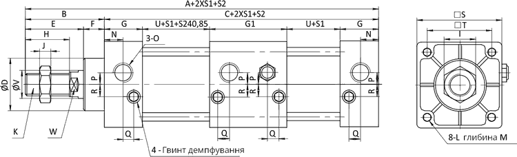 Тандемний пневмоциліндр SC-SCT креслення