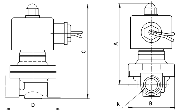 Креслення клапану 2/2 НЗ серії SC-ZS з соленоїдом