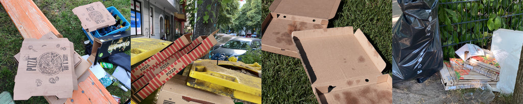 non-recyclable cardboard pizza boxes waste urban area no recycling rubbish