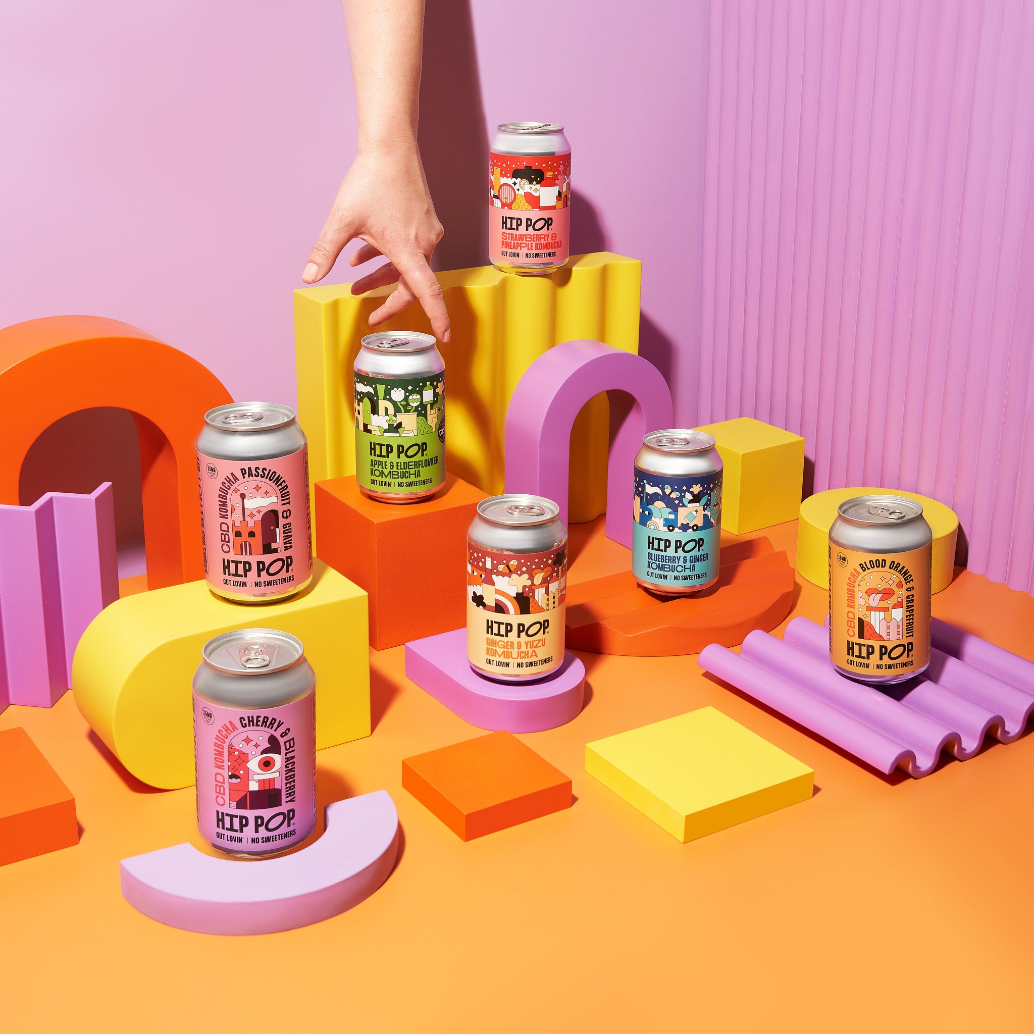 Hip Pop - All Kombucha Ranges On Table with Props