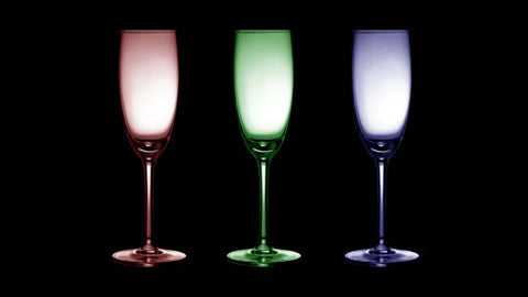 Wine glasses in three different colors