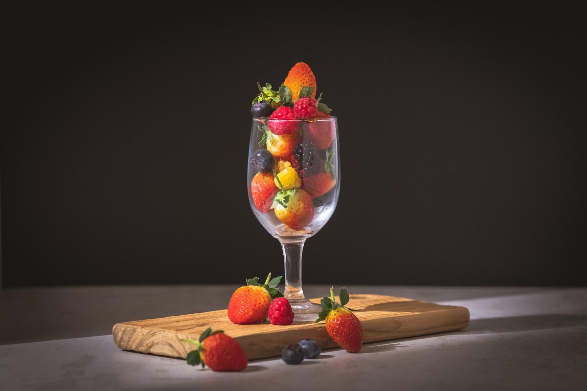 fresh fruit in wine glass