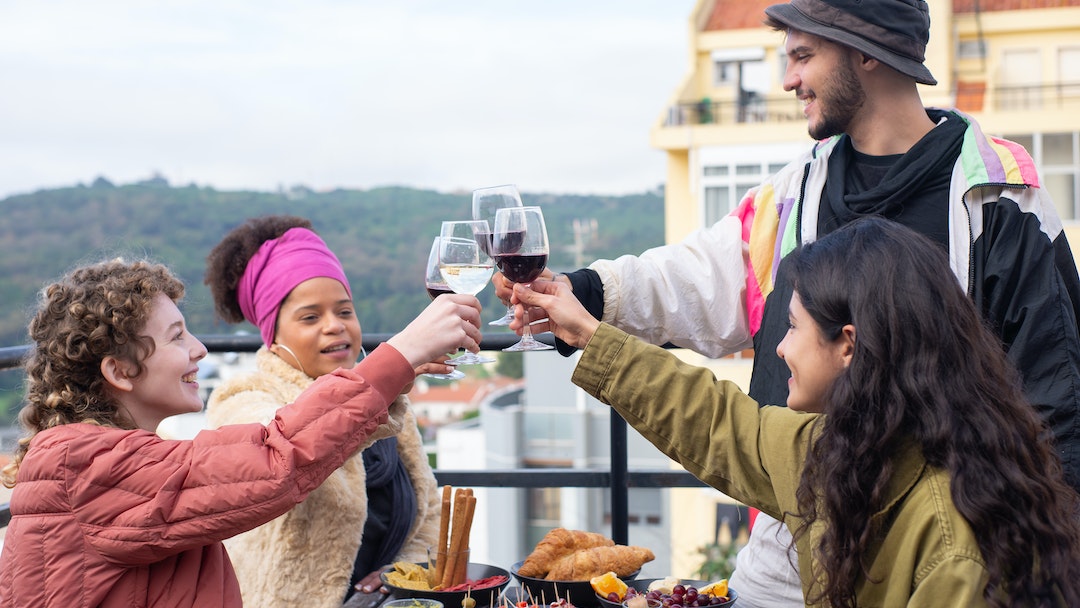 friends toasting each other with wine