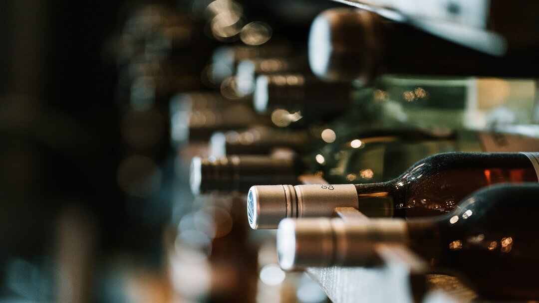 Various wine bottles in storage