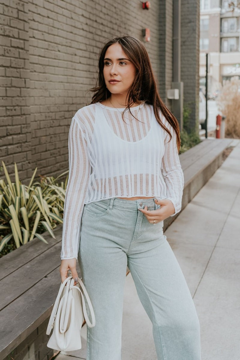 Noelle Long Sleeve Corset Crop Top in Brown