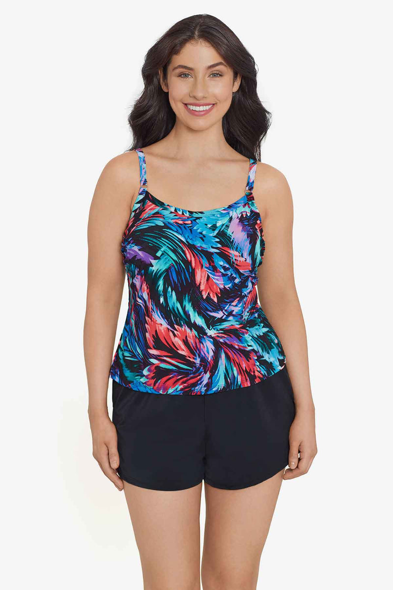 Trimshaper by Penbrooke Farrah Romper One Piece Swimsuit Foliage Swirl ...