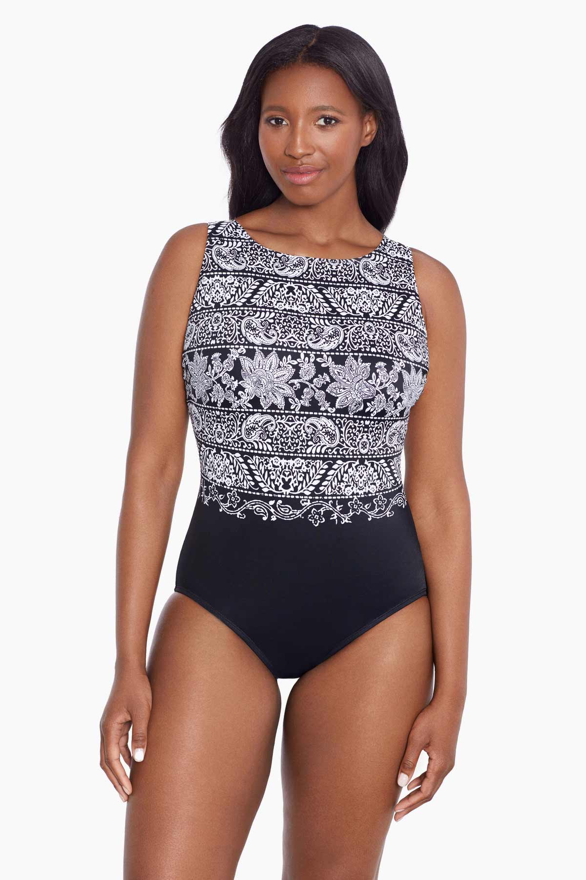 Swimsuits For All Women's Plus Size High-Neck Swim Romper 24 Black 