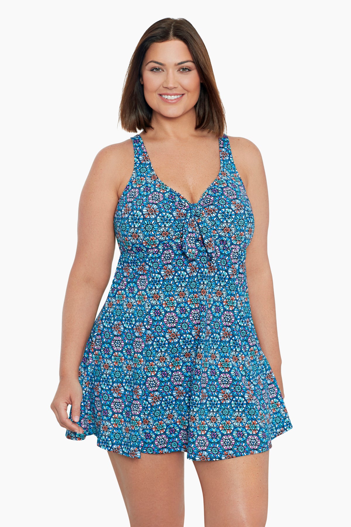 Women's One-Piece Plus Size Swimsuit, Shirred with Modest Girl Leg Cut -  Tile Play