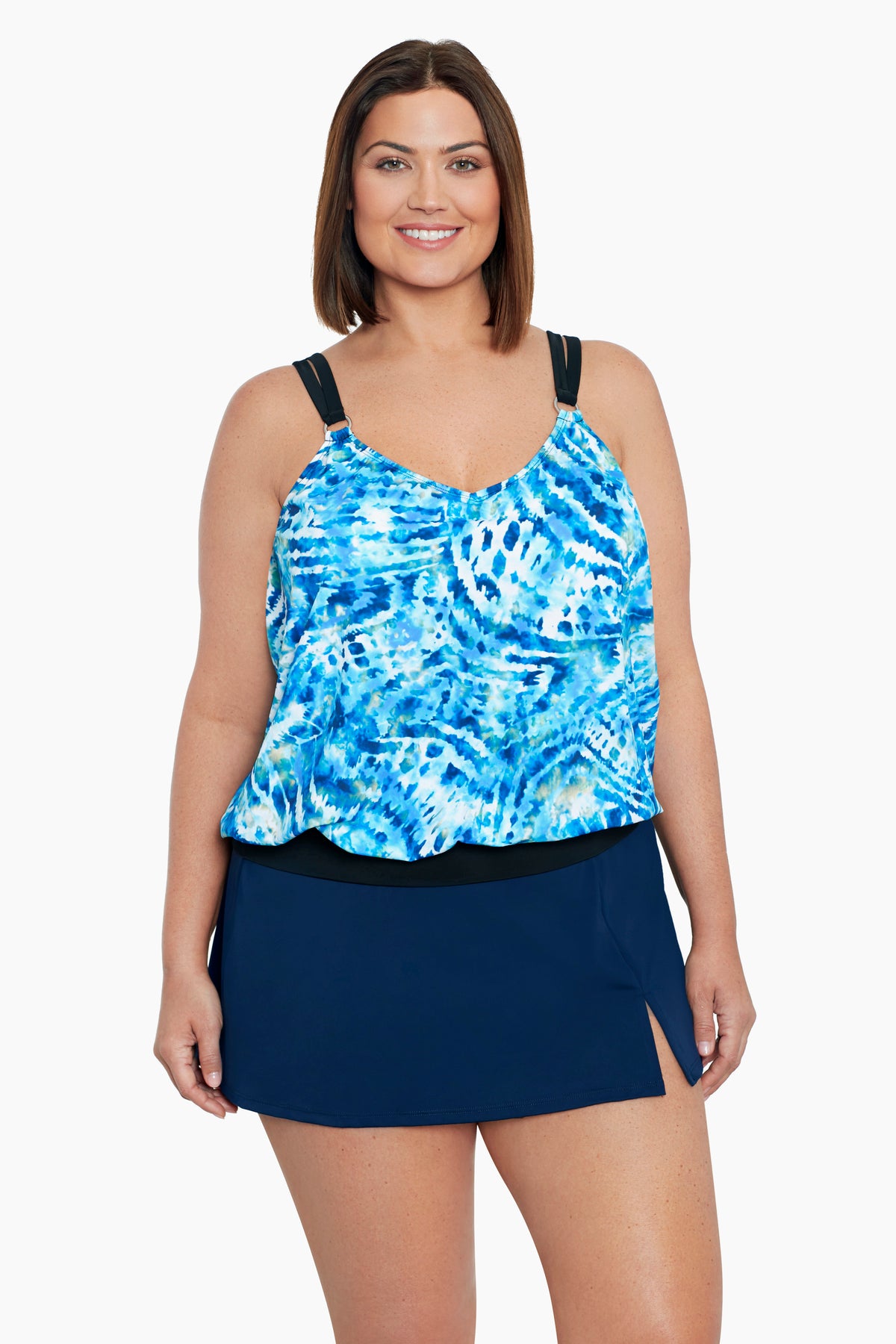 Shapesolver Plus Size V-Neck Blouson Ring Tankini Bloomfield