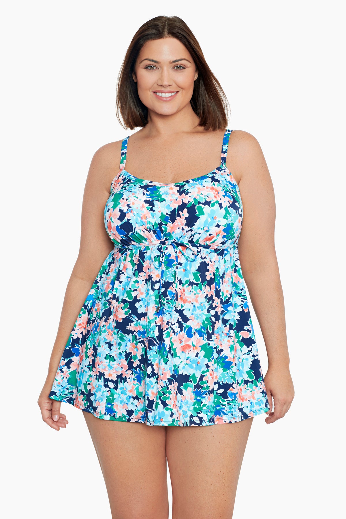 Shapesolver Plus Size Empire Swim Dress Ditsy Days Longitudeswim New 6808