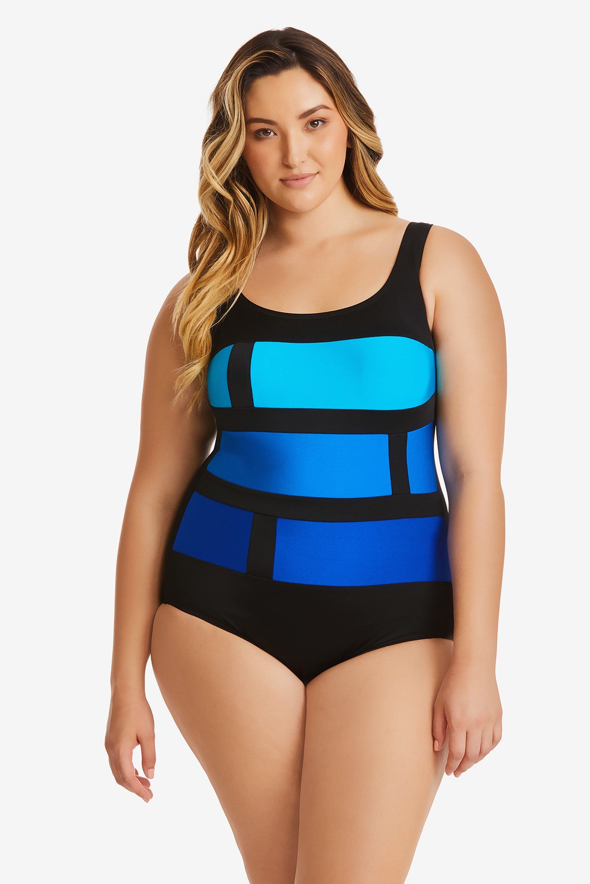 Plus Size Tank Long Torso One Piece Swimsuit Colorblock Stained Glass Longitudeswim New 