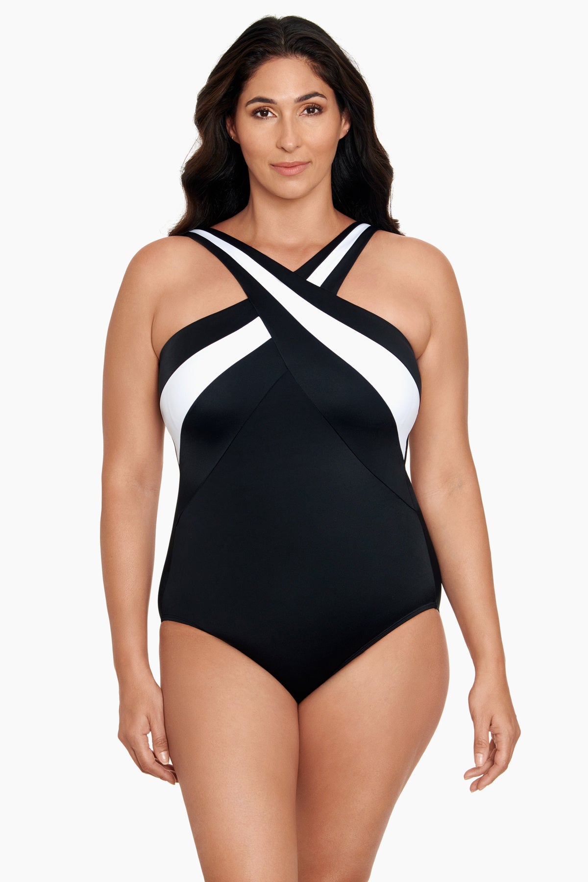 Robby Len Womans Swim Fashion Sz 8 One Piece Black White Built In Bra