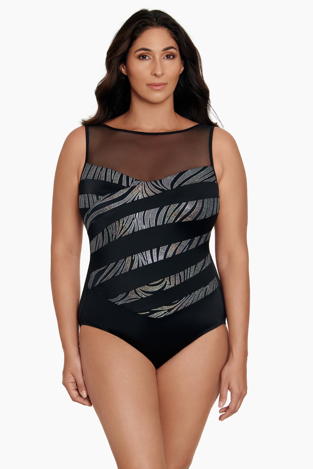 Longitude Panel Scoopneck Tank Long Torso One Piece Swimsuit