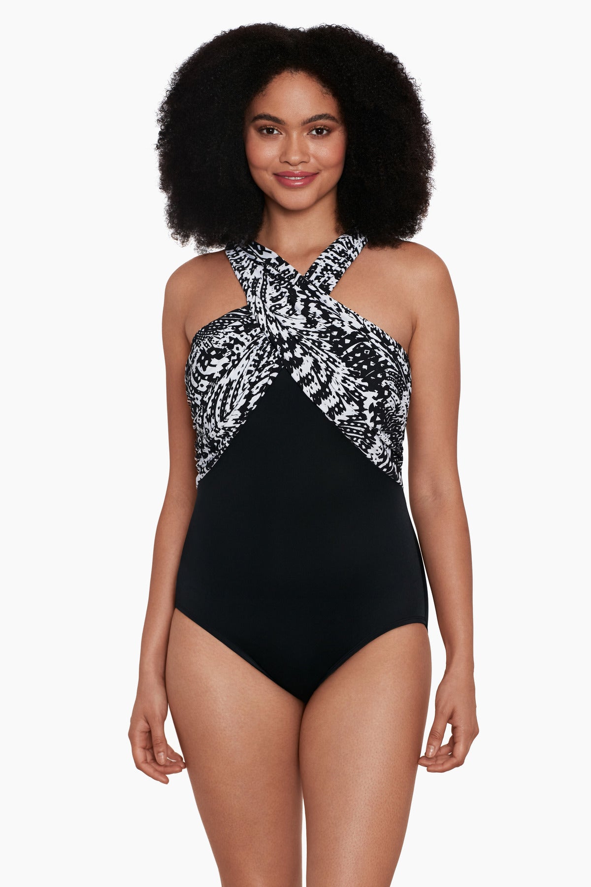 Scoopback Highneck Long Torso Panel Swimsuit Ombre Mood